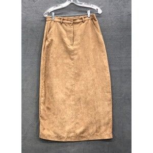 The Design Loft Womens Skirt Size Small Camel Faux Suede Aline MIDI Pockets